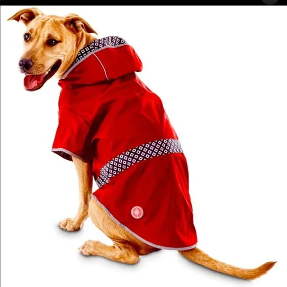 Dog Coat: Red Reversible Reflective Raincoat, Large - Picture 3 of 3